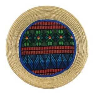 Guatemalan Handwoven Natural Straw Trinket Basket Removable Textile Insert Boho